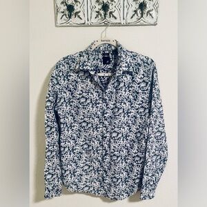 JF J.Ferrar - Monochrome - Floral - Men's Button Down - Navy/White - Slim - M